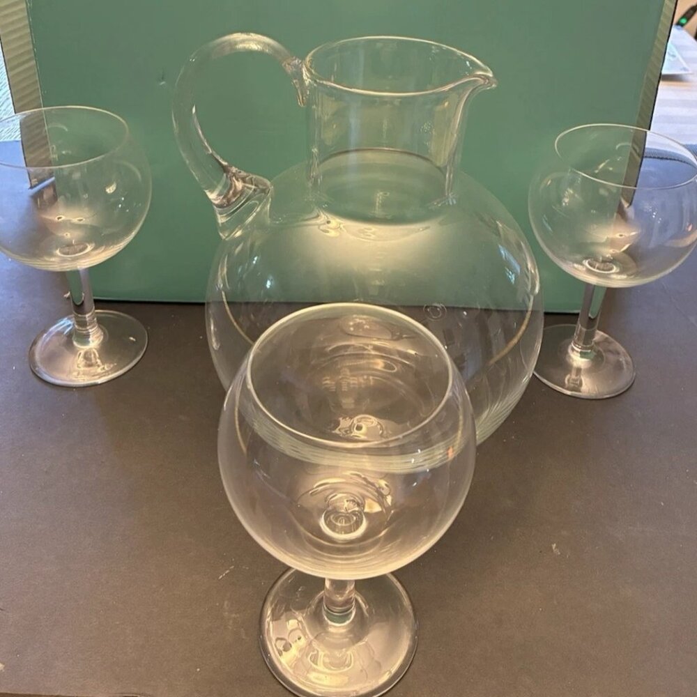 Tiffany & Co. Crystal Glass Refresher Set-Pitcher & 3 Goblets w/ Original Box
